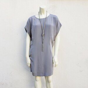 Vintage Balenciaga 100% Silk Silver Grey Dolman Wing Sleeve Mini Shift Dress